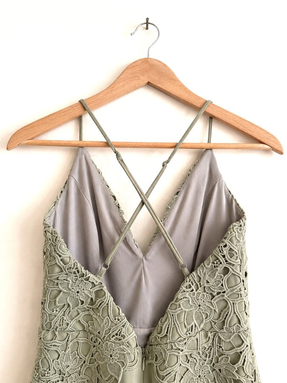 Sage Green Lace Maxi Dress Size L Formal Evening Gown Wedding Guest Bridesmaid - Picture 5 of 16